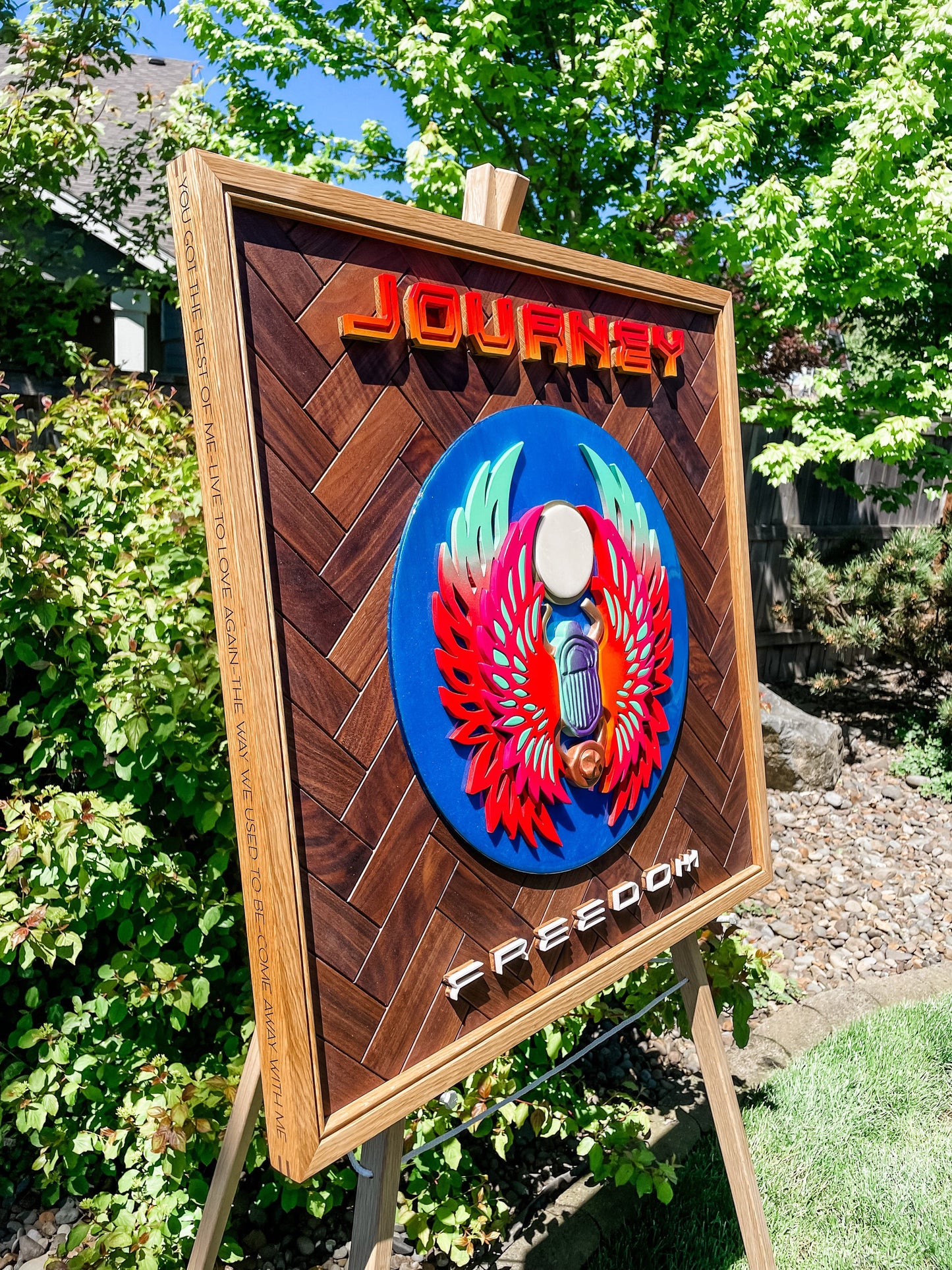 Journey Freedom Album Cover recreated in Wood. Journey Fans, Wall Art, Music Fan wall art. Journey lover, Band Art, Music Art, Music Venue