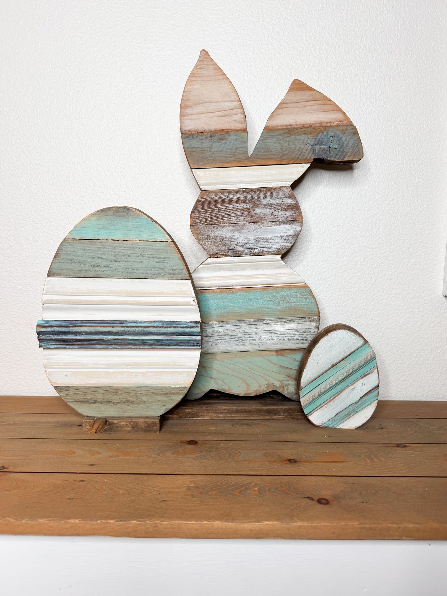 Easter bunny and eggs. Reclaimed wood Easter decor. Wood bunny and eggs, set of three