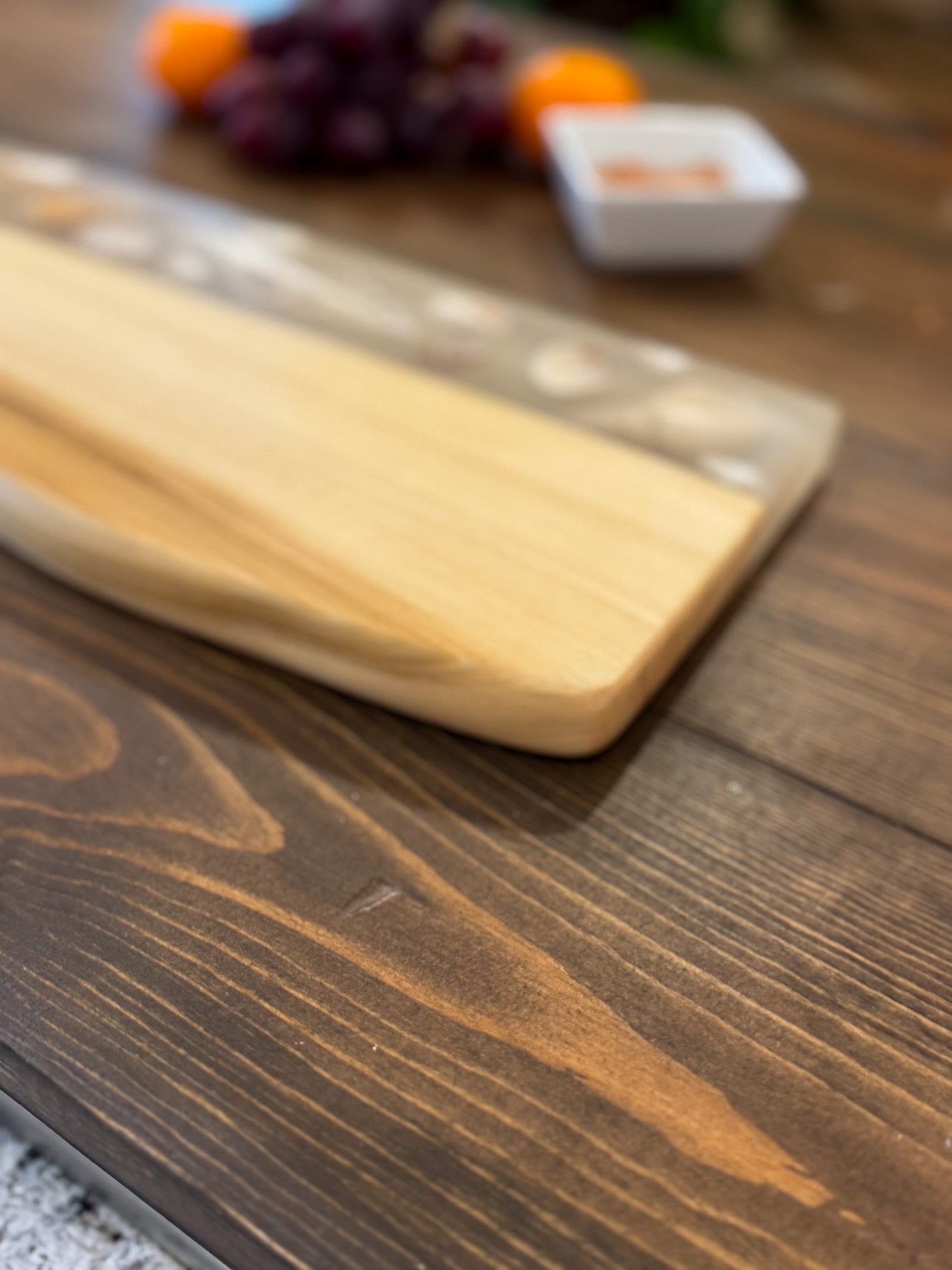 Charcuterie Board, Madrone with Shells in Epoxy.