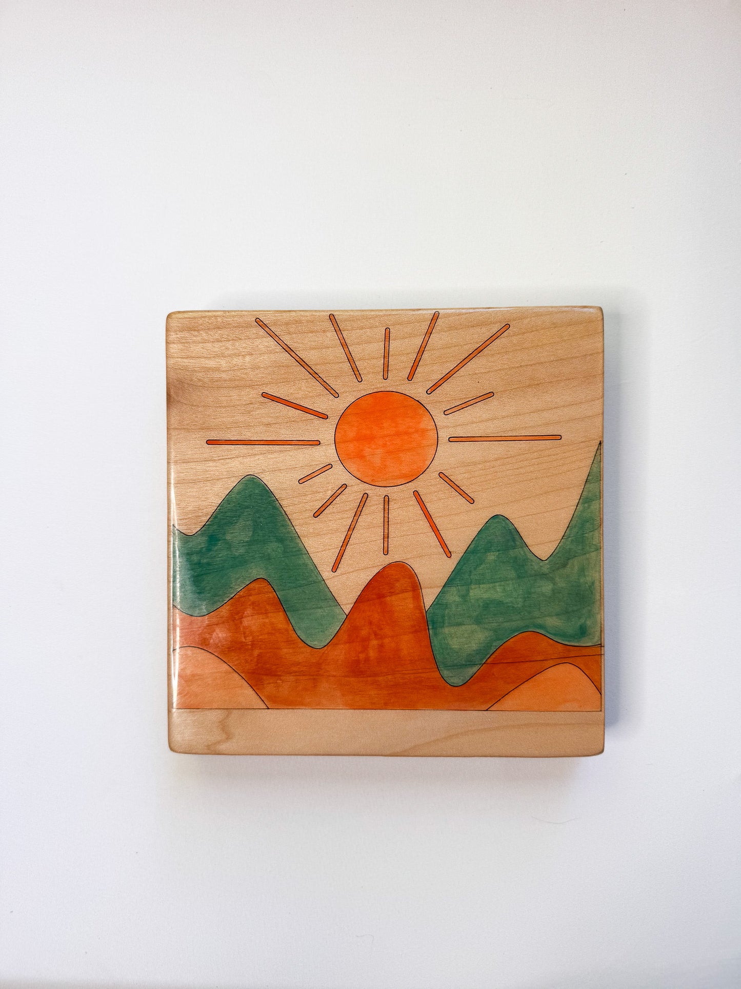 Sunset mountain scene. Modern, minimalistic design