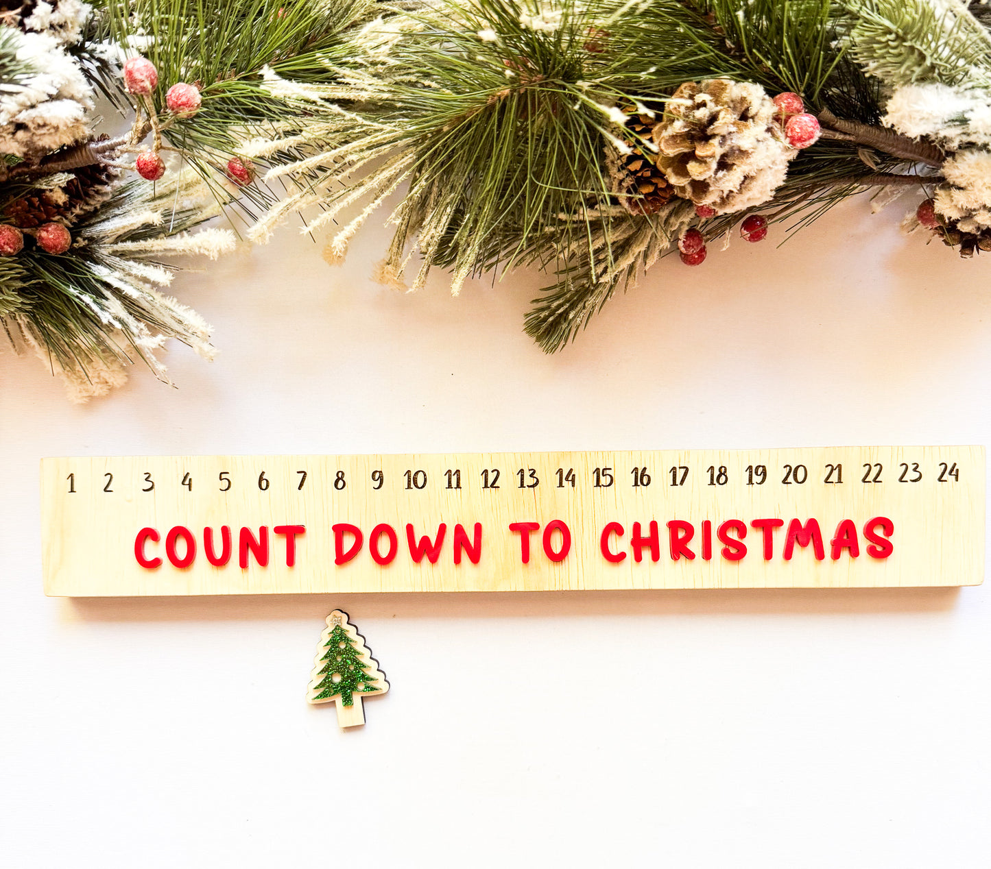 Wood Christmas Countdown Calendar | Holiday Advent Countdown | Laser Cut Wooden & Acrylic Decor | Santa Hat or Tree Marker