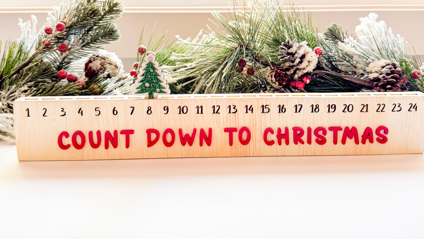 Wood Christmas Countdown Calendar | Holiday Advent Countdown | Laser Cut Wooden & Acrylic Decor | Santa Hat or Tree Marker