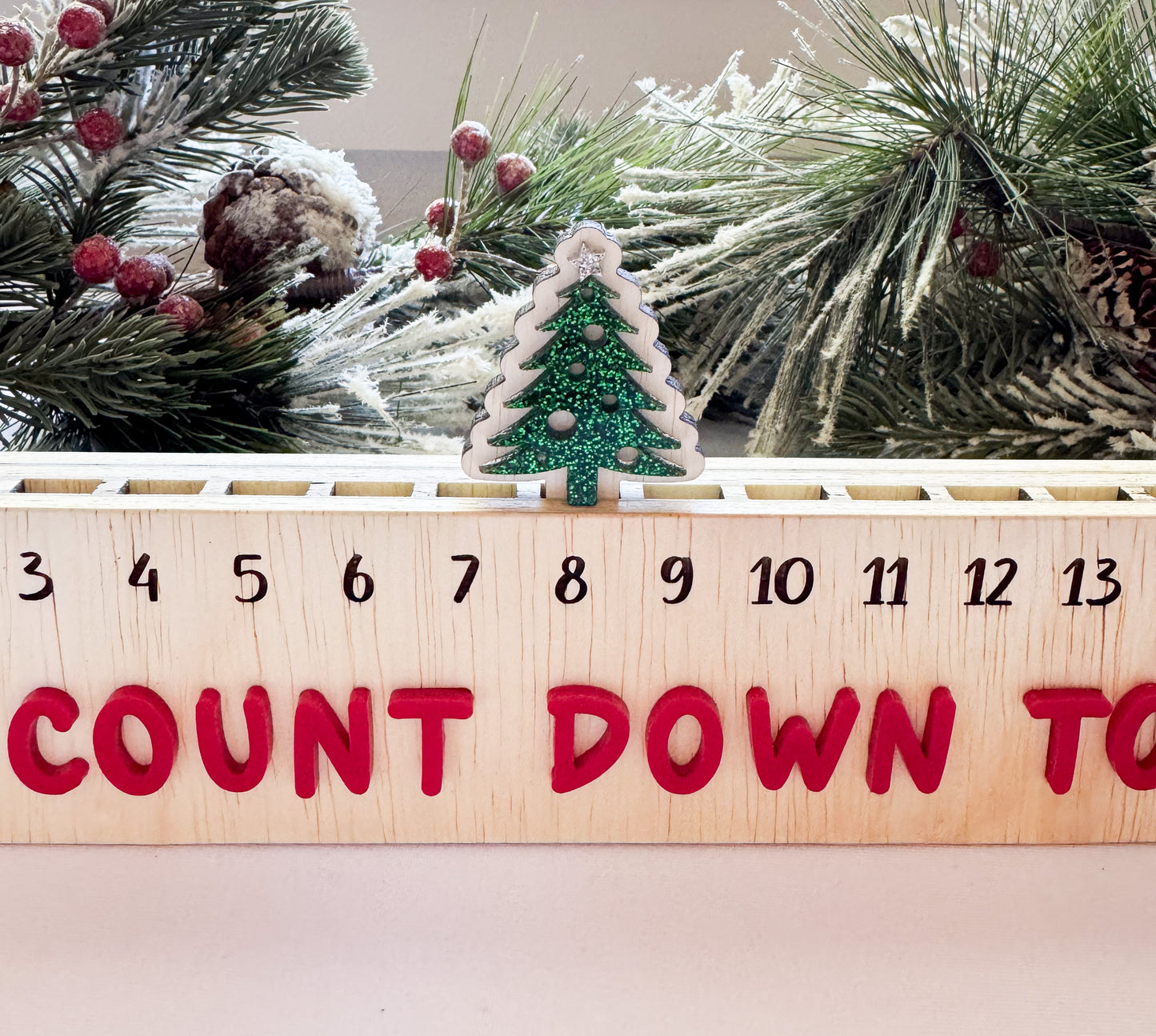 Wood Christmas Countdown Calendar | Holiday Advent Countdown | Laser Cut Wooden & Acrylic Decor | Santa Hat or Tree Marker