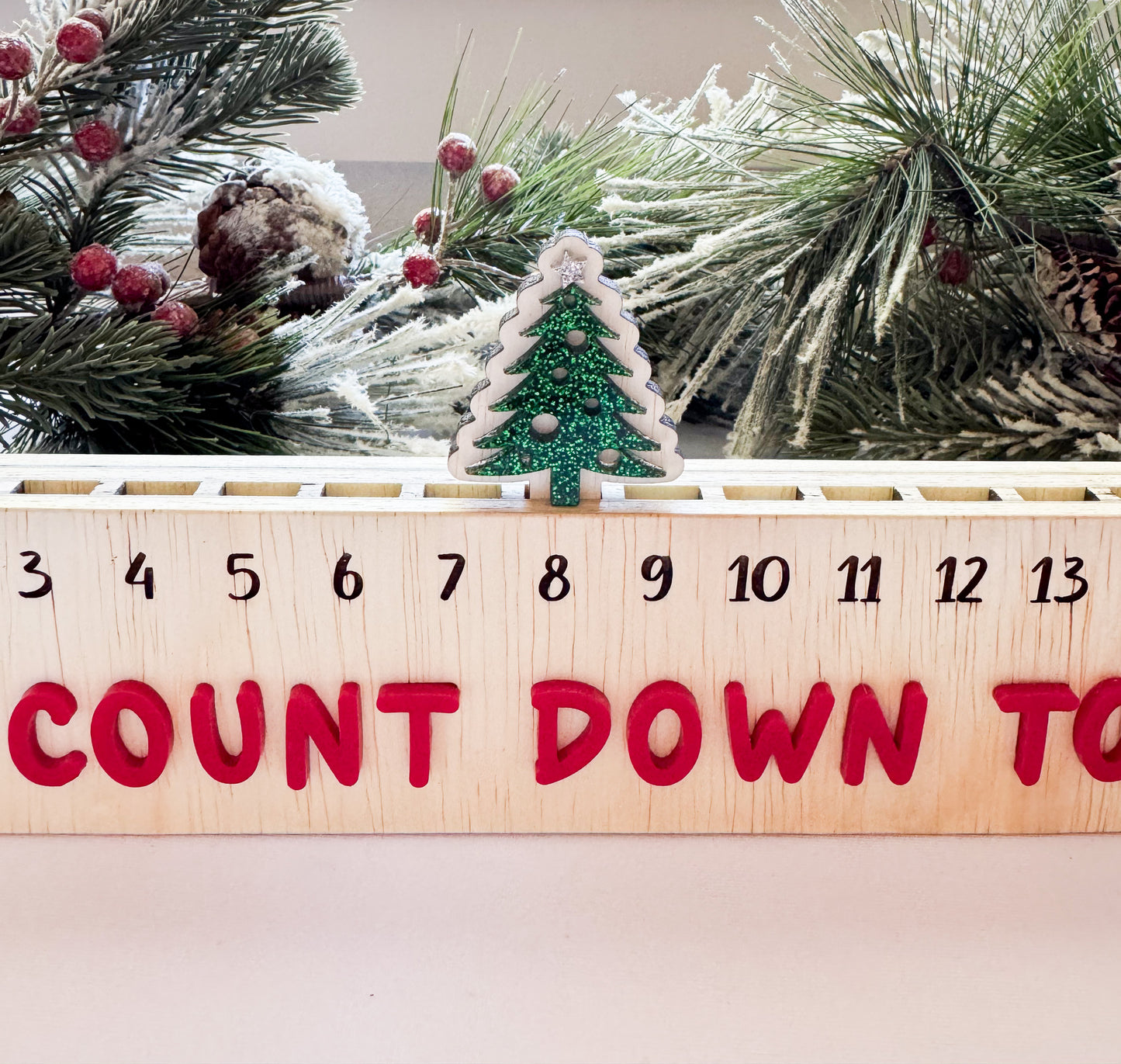 Wood Christmas Countdown Calendar | Holiday Advent Countdown | Laser Cut Wooden & Acrylic Decor | Santa Hat or Tree Marker