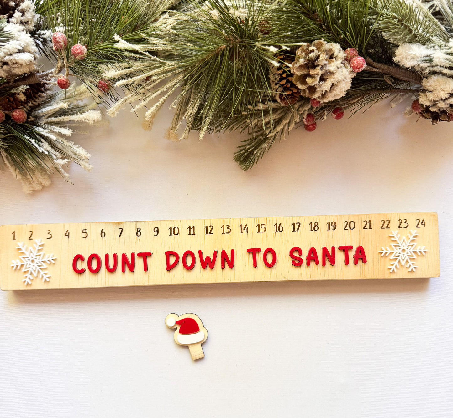 Wood Christmas Countdown Calendar | Holiday Advent Countdown | Laser Cut Wooden & Acrylic Decor | Santa Hat or Tree Marker