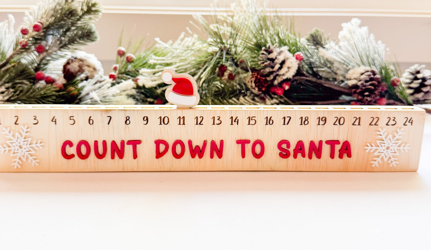 Wood Christmas Countdown Calendar | Holiday Advent Countdown | Laser Cut Wooden & Acrylic Decor | Santa Hat or Tree Marker