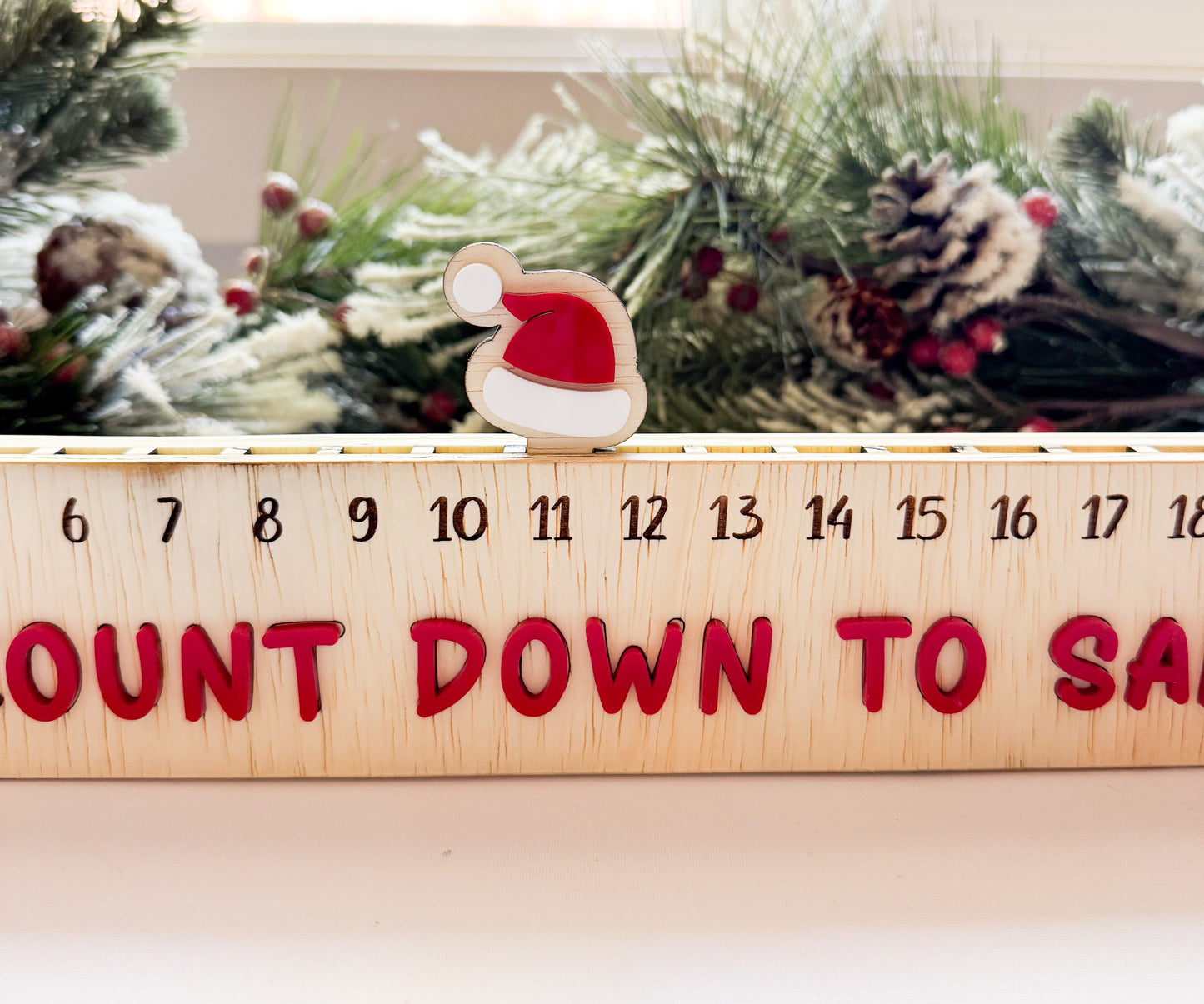 Wood Christmas Countdown Calendar | Holiday Advent Countdown | Laser Cut Wooden & Acrylic Decor | Santa Hat or Tree Marker