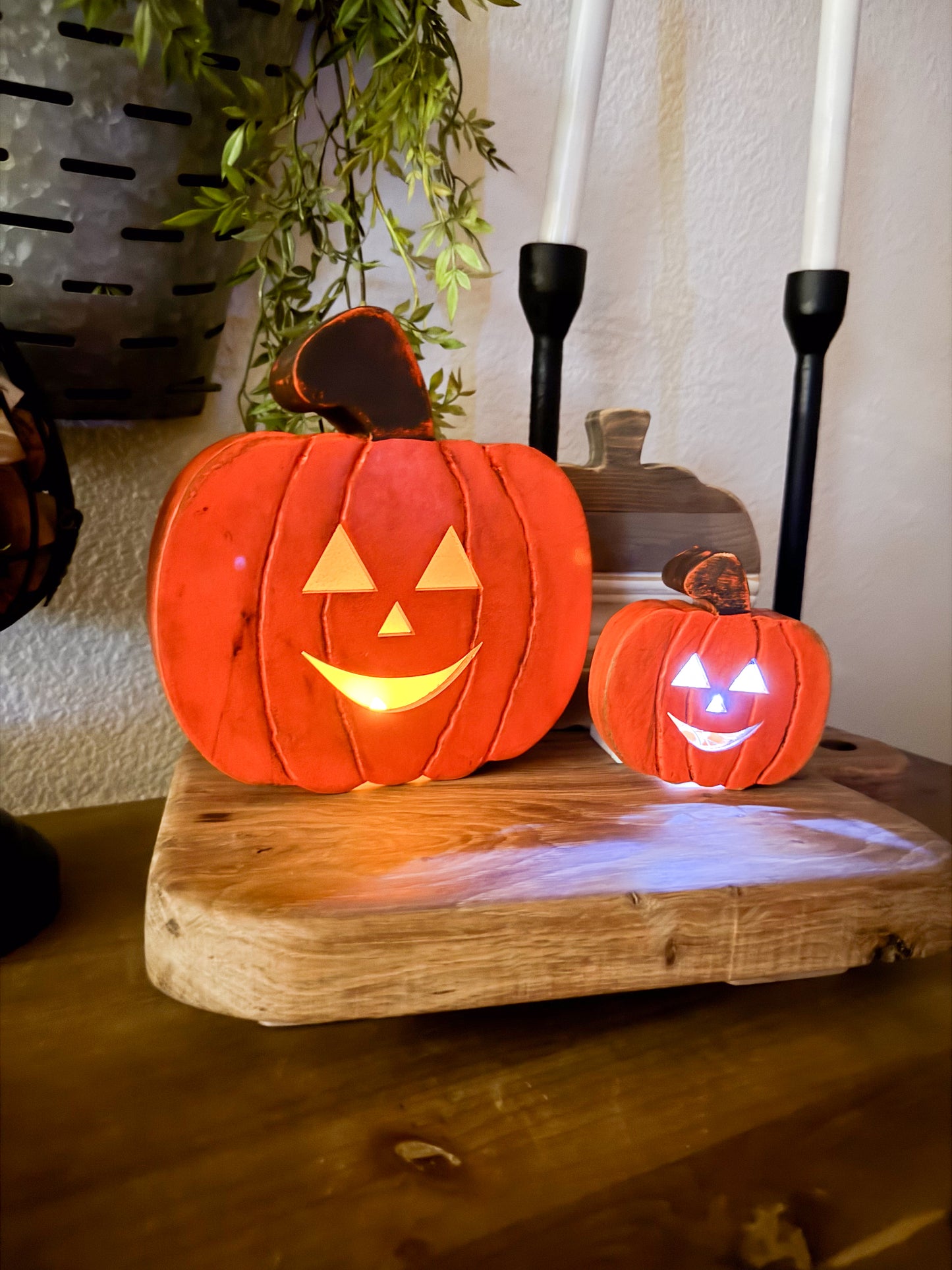 Rustic Wooden Pumpkin Tea Light Lanterns – Set of 2
