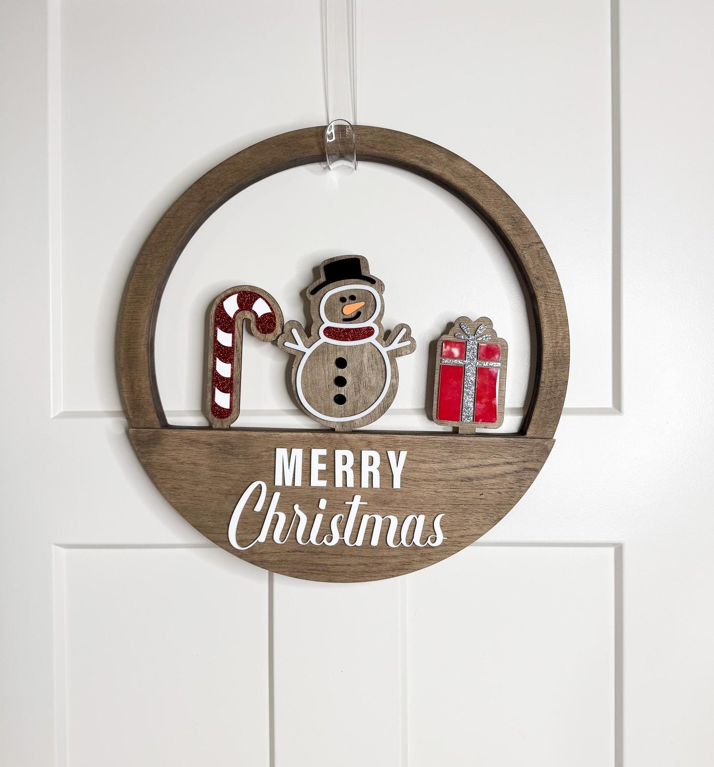 Wood Door Hanger Base 16" Round Wreath for Interchangeable Holiday Inserts, Farmhouse Seasonal Front Door Decor