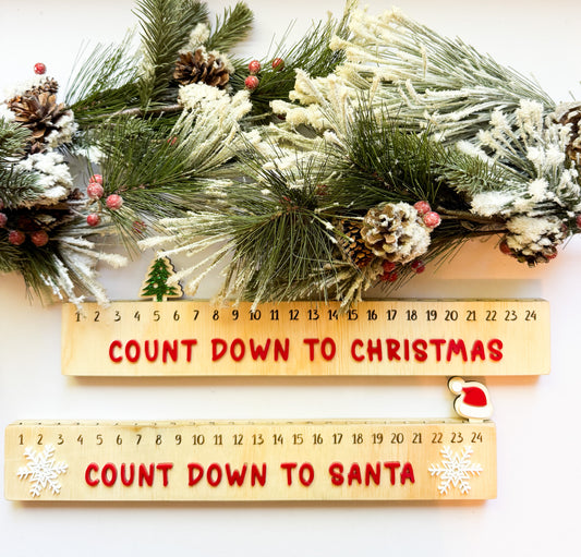 Wood Christmas Countdown Calendar | Holiday Advent Countdown | Laser Cut Wooden & Acrylic Decor | Santa Hat or Tree Marker