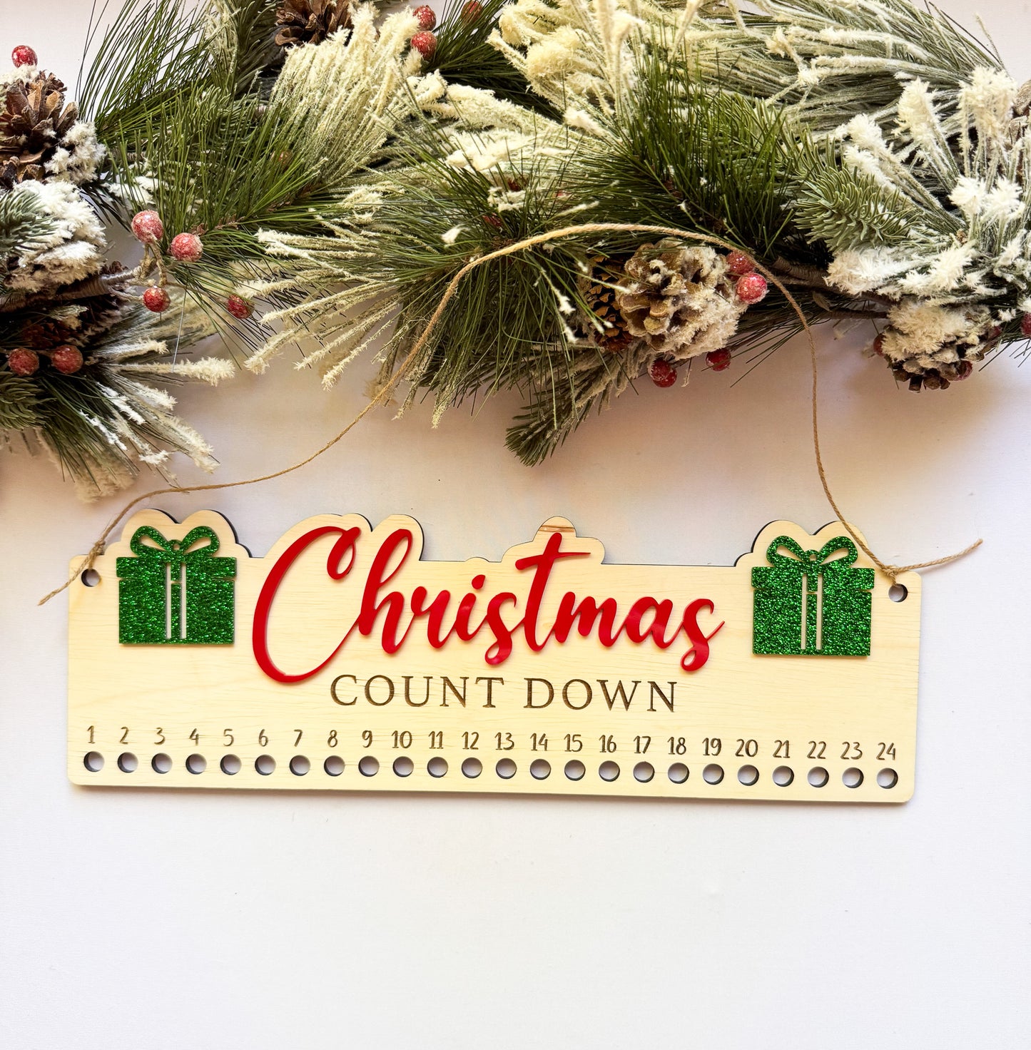 Christmas Countdown Candy Cane Holder | Wooden Advent Calendar | Laser Cut Holiday Decor | 3 Designs – Holly, Presents, Tree