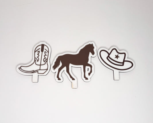 Western, Rodeo themed Acrylic and Wood Inserts 3 Piece Bundle