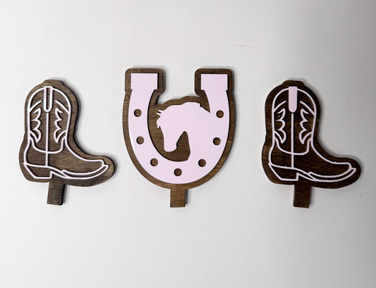 Western, Rodeo themed Acrylic and Wood Inserts 3 Piece Bundle