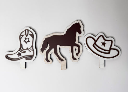 Western, Rodeo themed Acrylic and Wood Inserts 3 Piece Bundle