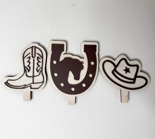 Western, Rodeo themed Acrylic and Wood Inserts 3 Piece Bundle