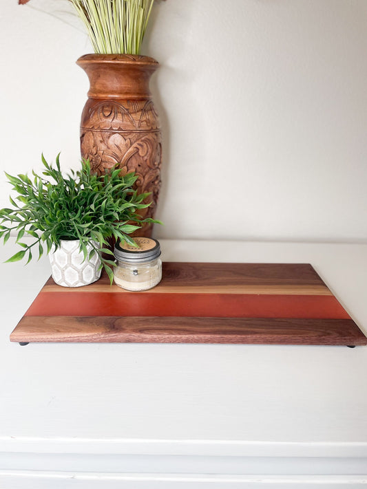 Decorative tray, serving tray, decor tray, food board, charcuterie board, wood and epoxy tray.  Epoxy and walnut wood tray.