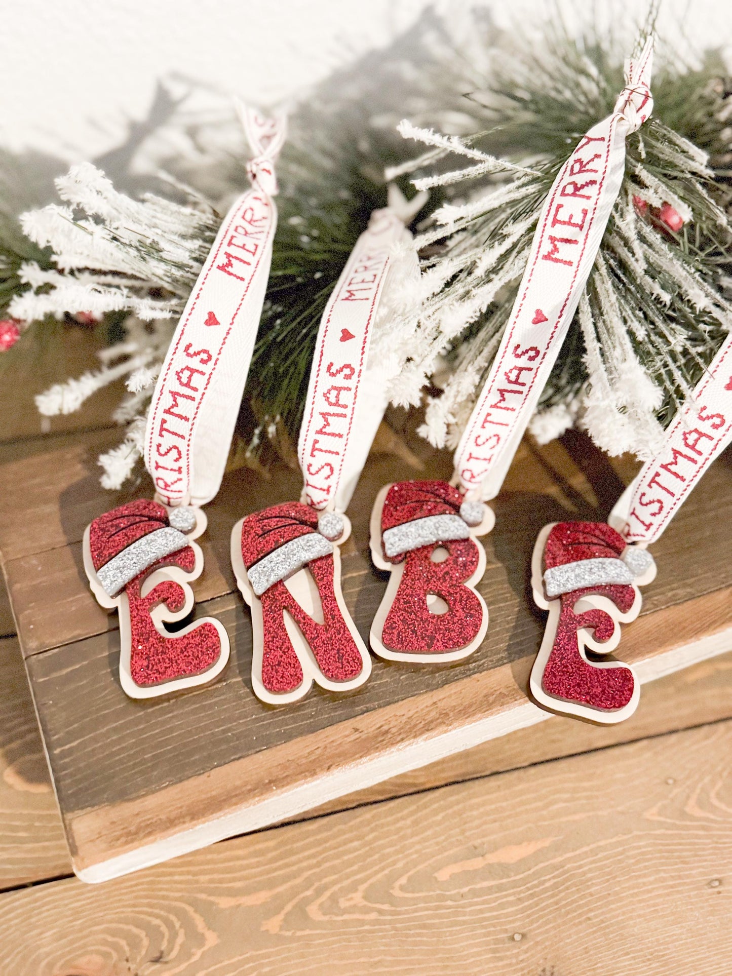 Personalized Glitter Acrylic Christmas Ornament  Laser Cut Name Tag
