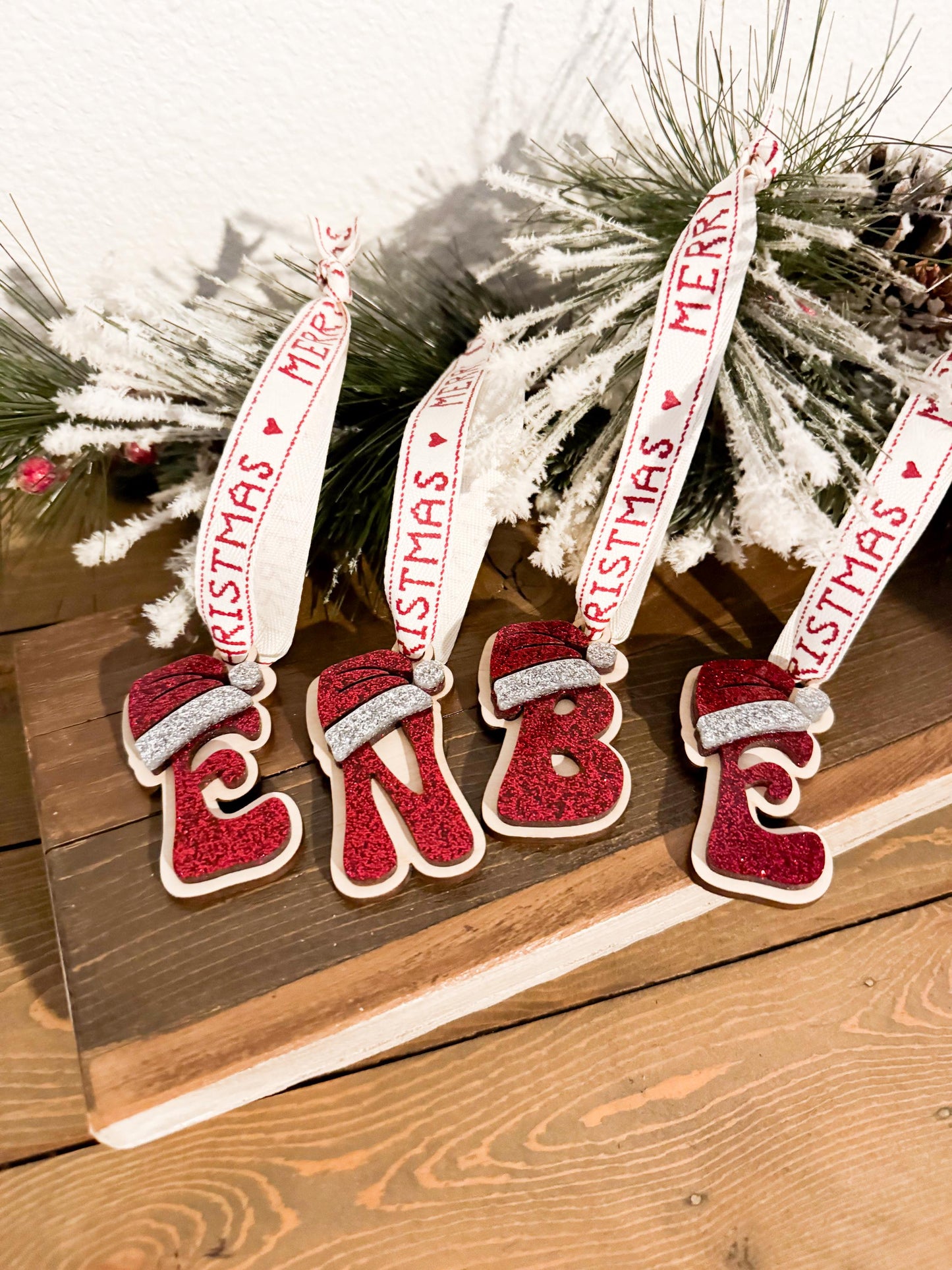 Personalized Glitter Acrylic Christmas Ornament  Laser Cut Name Tag