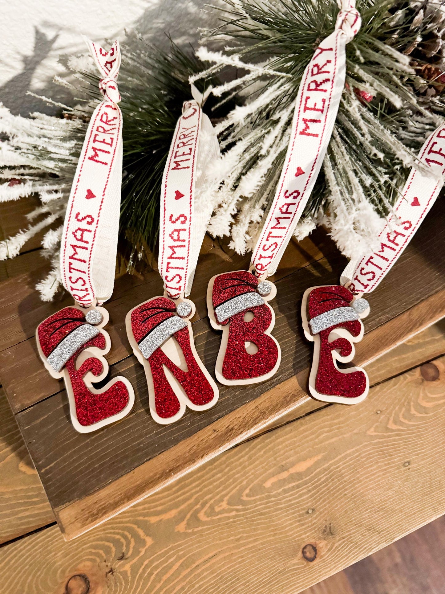 Personalized Glitter Acrylic Christmas Ornament  Laser Cut Name Tag