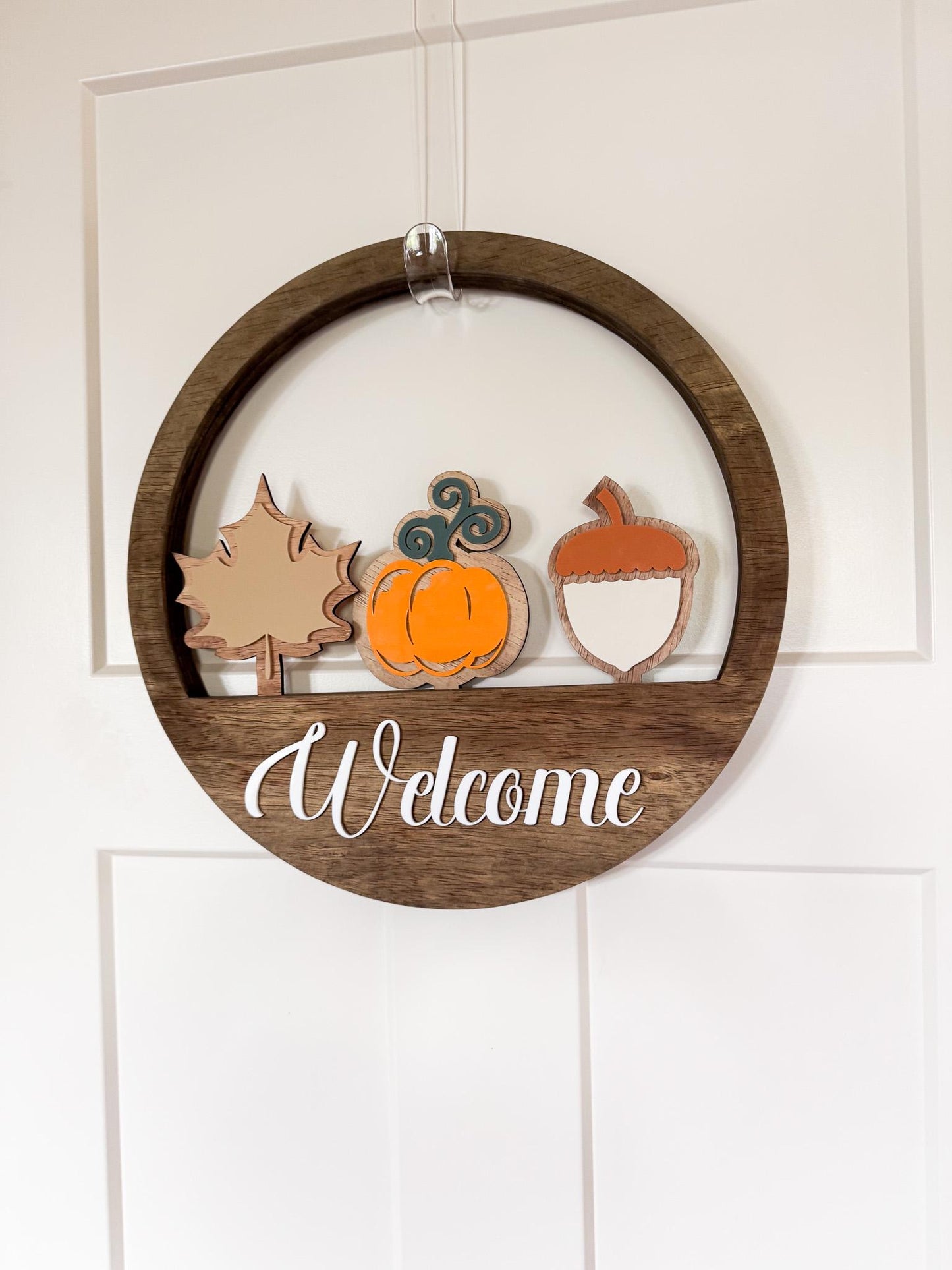 Wood Door Hanger Base  16" Round Wreath for Interchangeable Holiday Inserts, Farmhouse Seasonal Front Door Decor