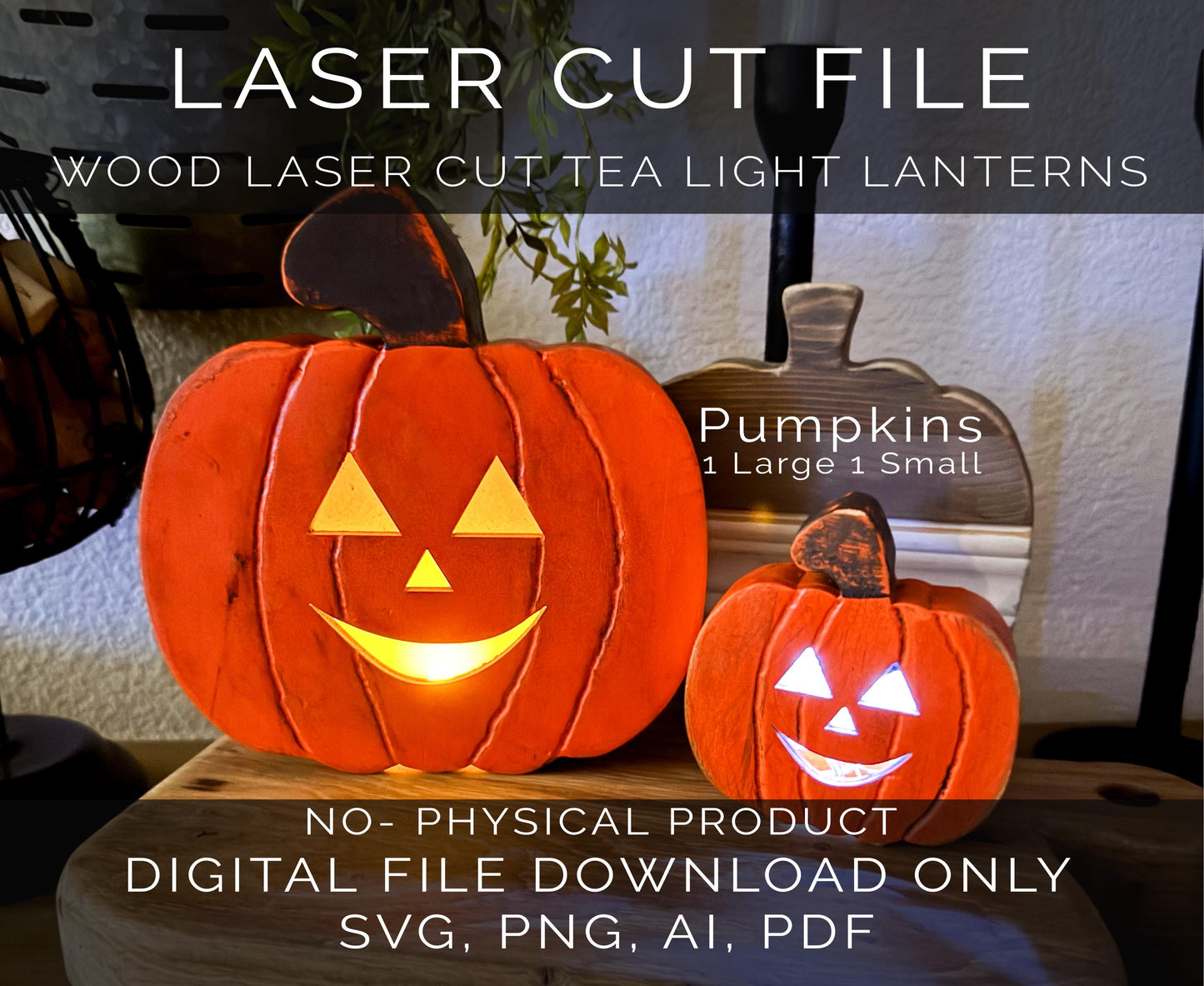 Pumpkin Lantern Laser Cut File  Halloween SVG, PDF, PNG, Ai Digital Download, Tea Light Holder, Glow Lantern Set of 2
