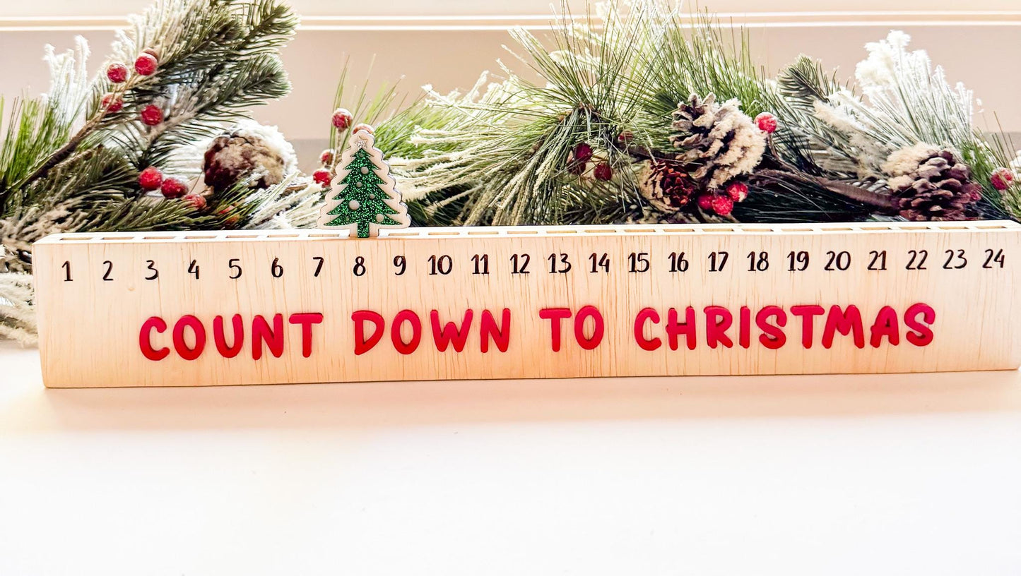 Wood Christmas Countdown Calendar | Holiday Advent Countdown | Laser Cut Wooden & Acrylic Decor | Santa Hat or Tree Marker