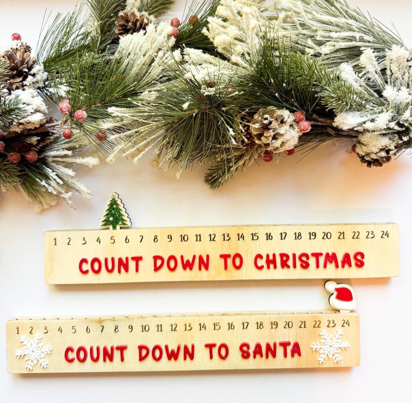 Wood Christmas Countdown Calendar | Holiday Advent Countdown | Laser Cut Wooden & Acrylic Decor | Santa Hat or Tree Marker