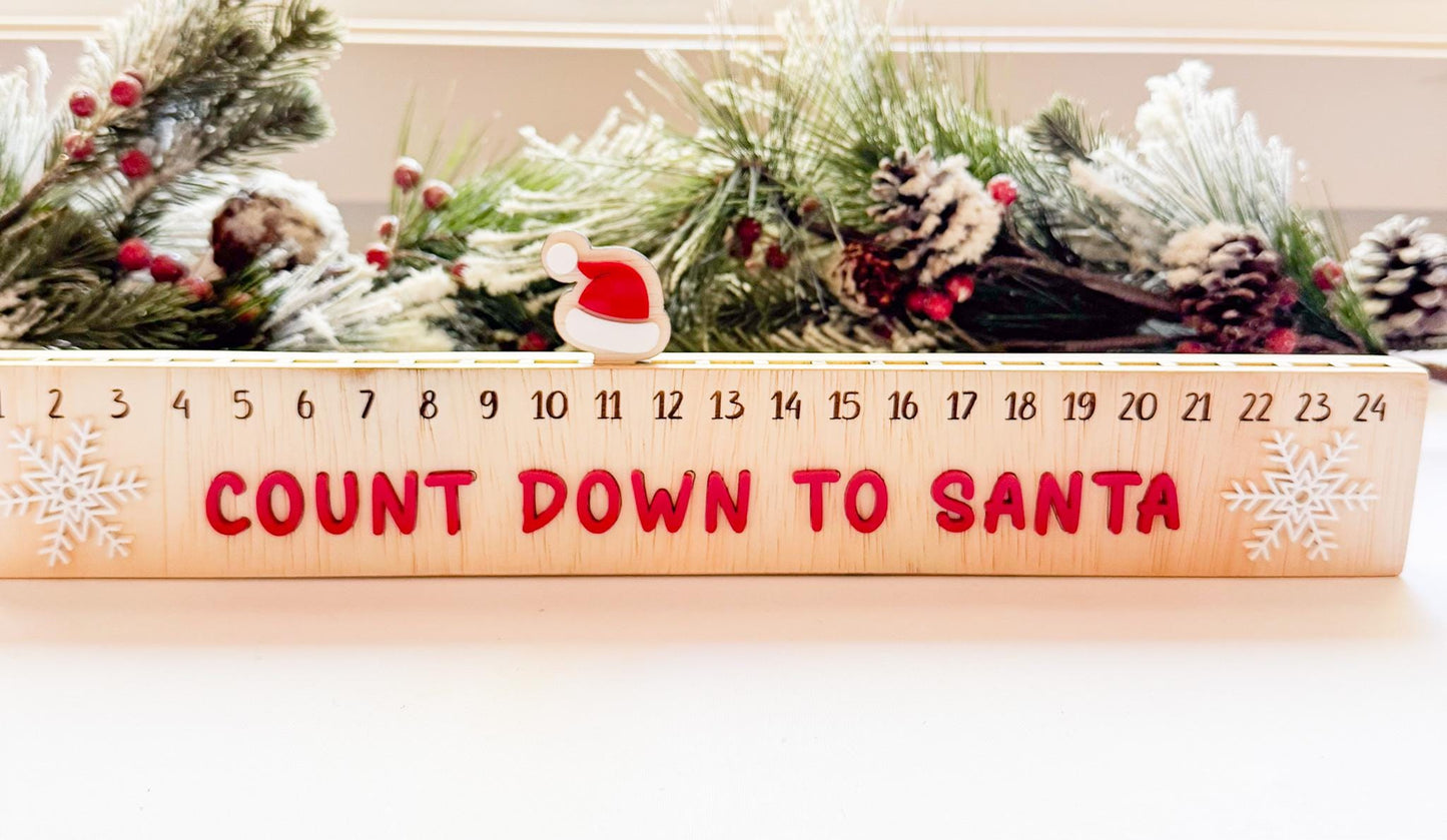 Wood Christmas Countdown Calendar | Holiday Advent Countdown | Laser Cut Wooden & Acrylic Decor | Santa Hat or Tree Marker