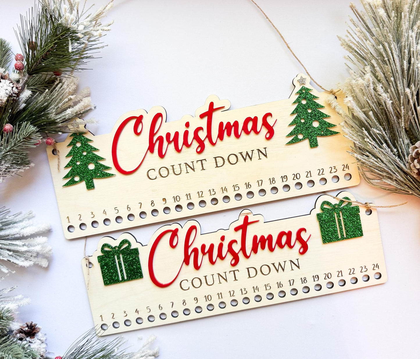 Christmas Countdown Candy Cane Holder | Wooden Advent Calendar | Laser Cut Holiday Decor | 3 Designs  Holly, Presents, Christmas Tree
