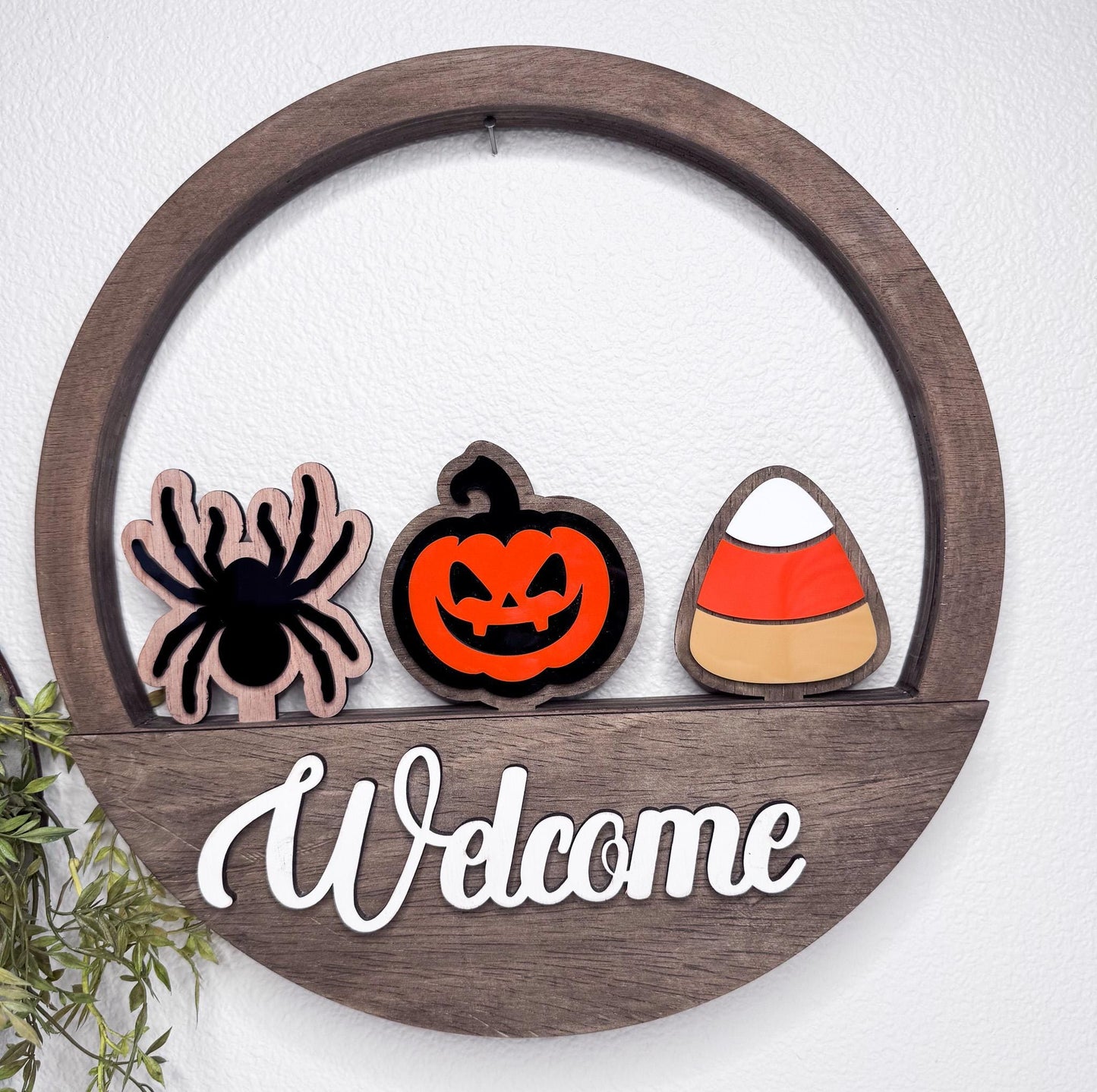 Halloween Door Hanger  Interchangeable Spider, Jack o Lantern, Candy Corn Inserts