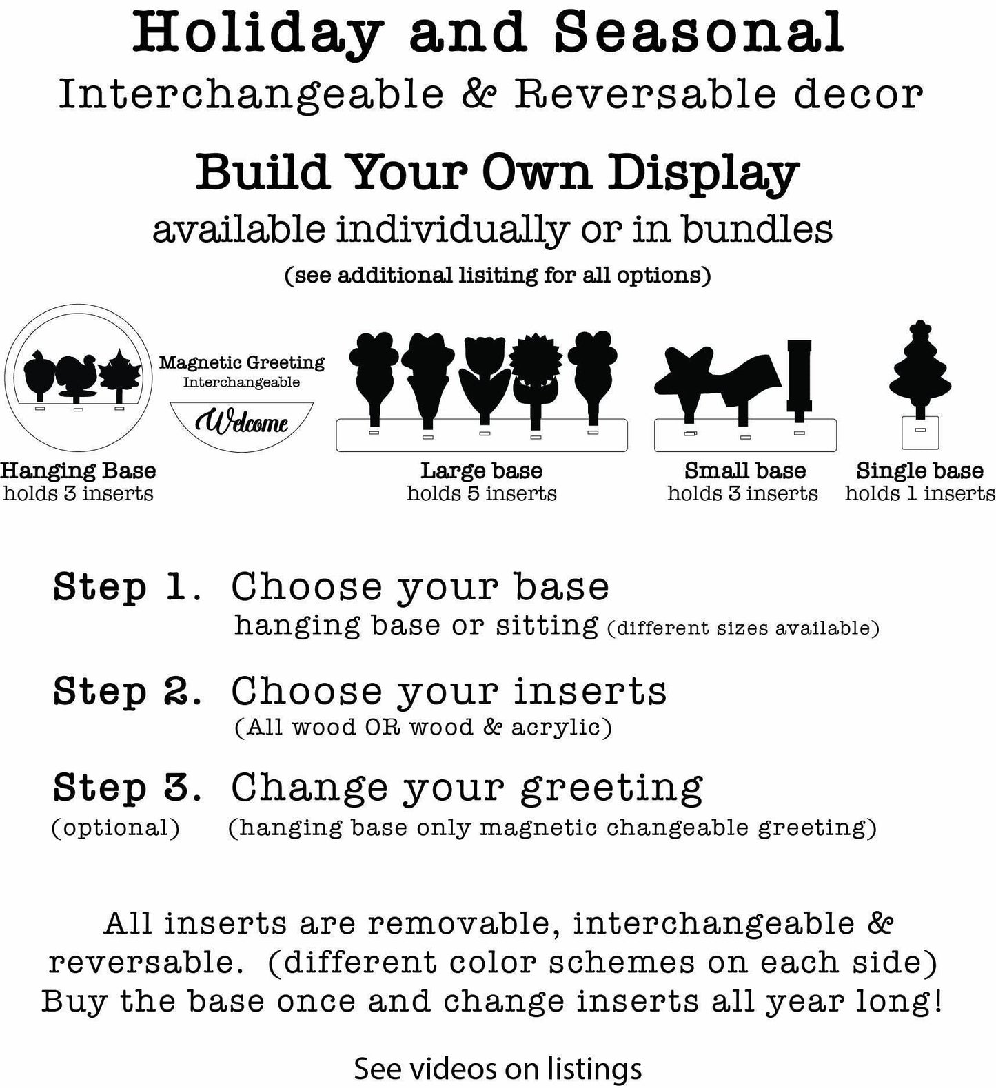 Winter Season shelf decor, interchangeable. 3 different snowflakes.  Changeable inserts all year round.