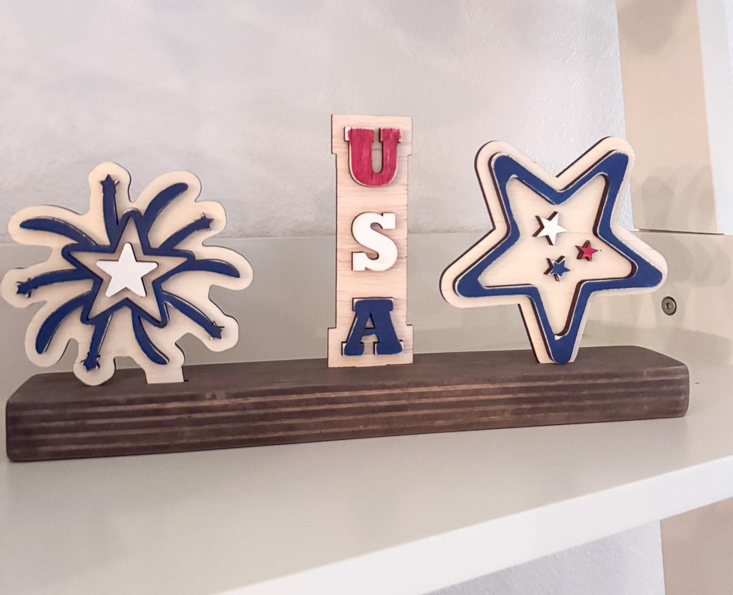 4th of July Wood Decor Bundle.  Inserts + Shelf Base