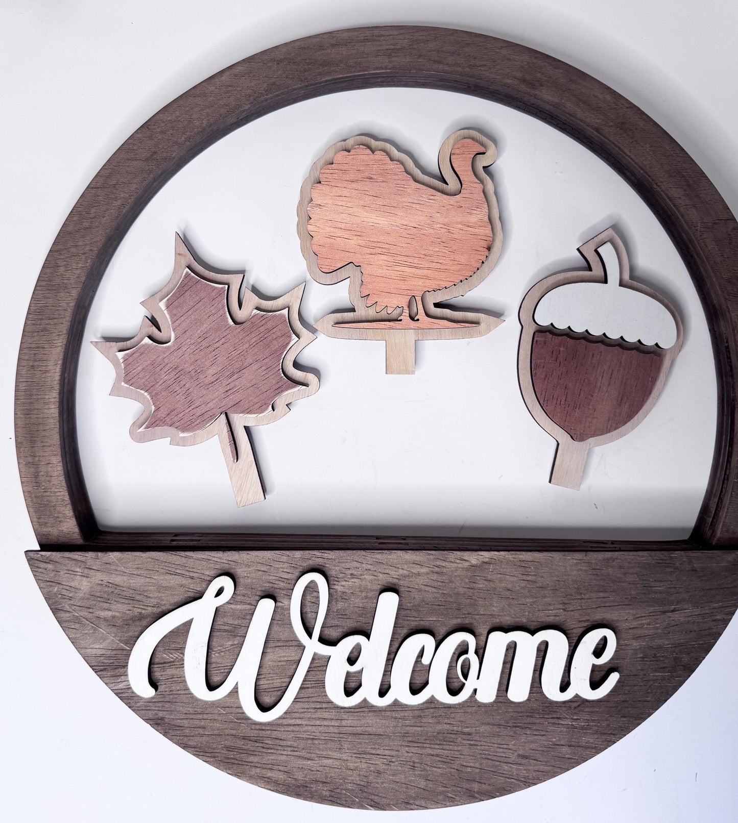 Interchangeable Fall Door Hanger Wreath, Leaf, Acorn, Turkey Welcome Sign