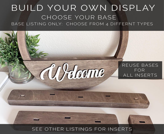 Interchangeable Holiday Wood Bases  4 Styles, Shelf or Wall Hanger Display