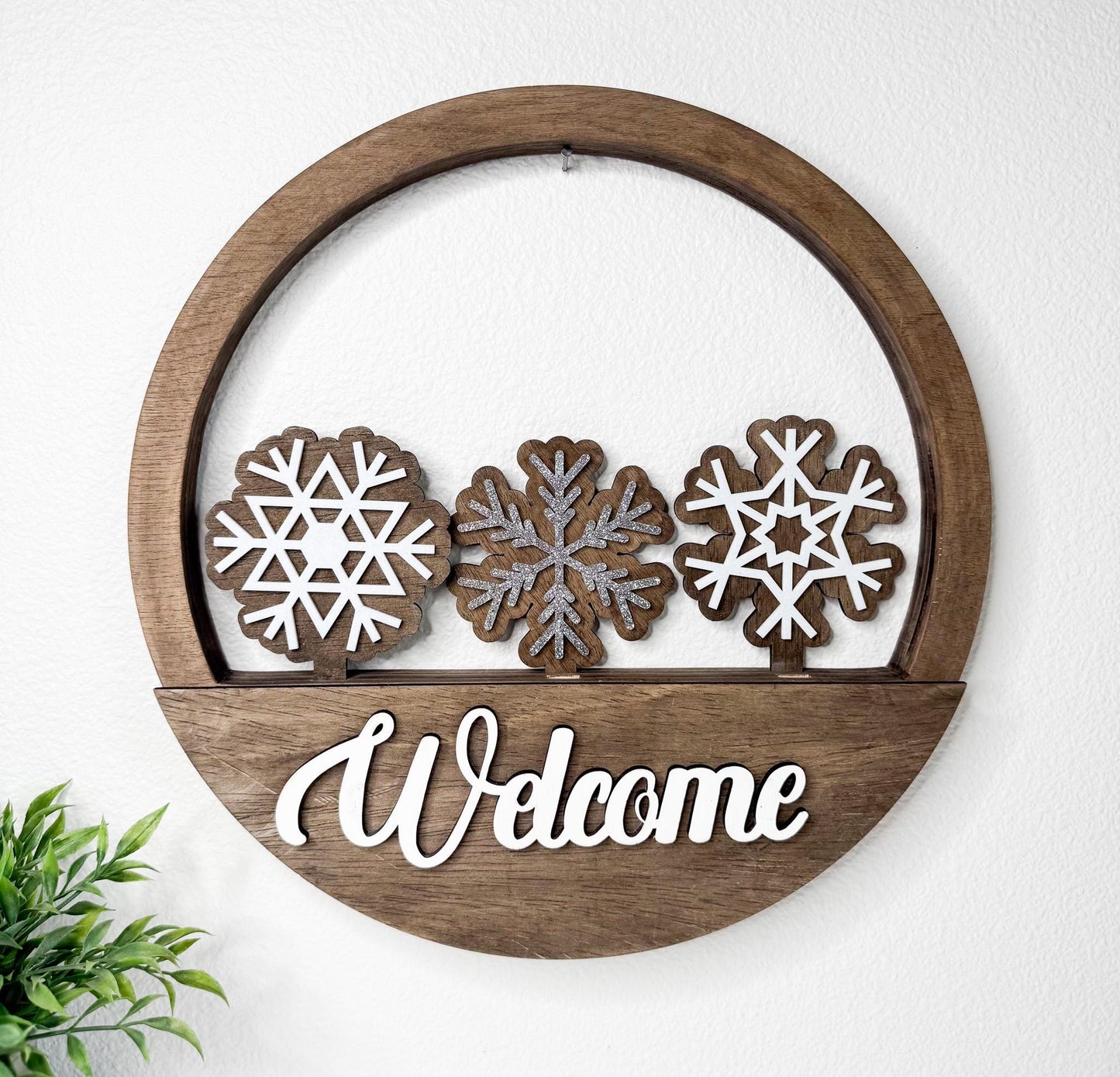 Interchangeable Snowflake Door Hanger: Winter Farmhouse Welcome Sign