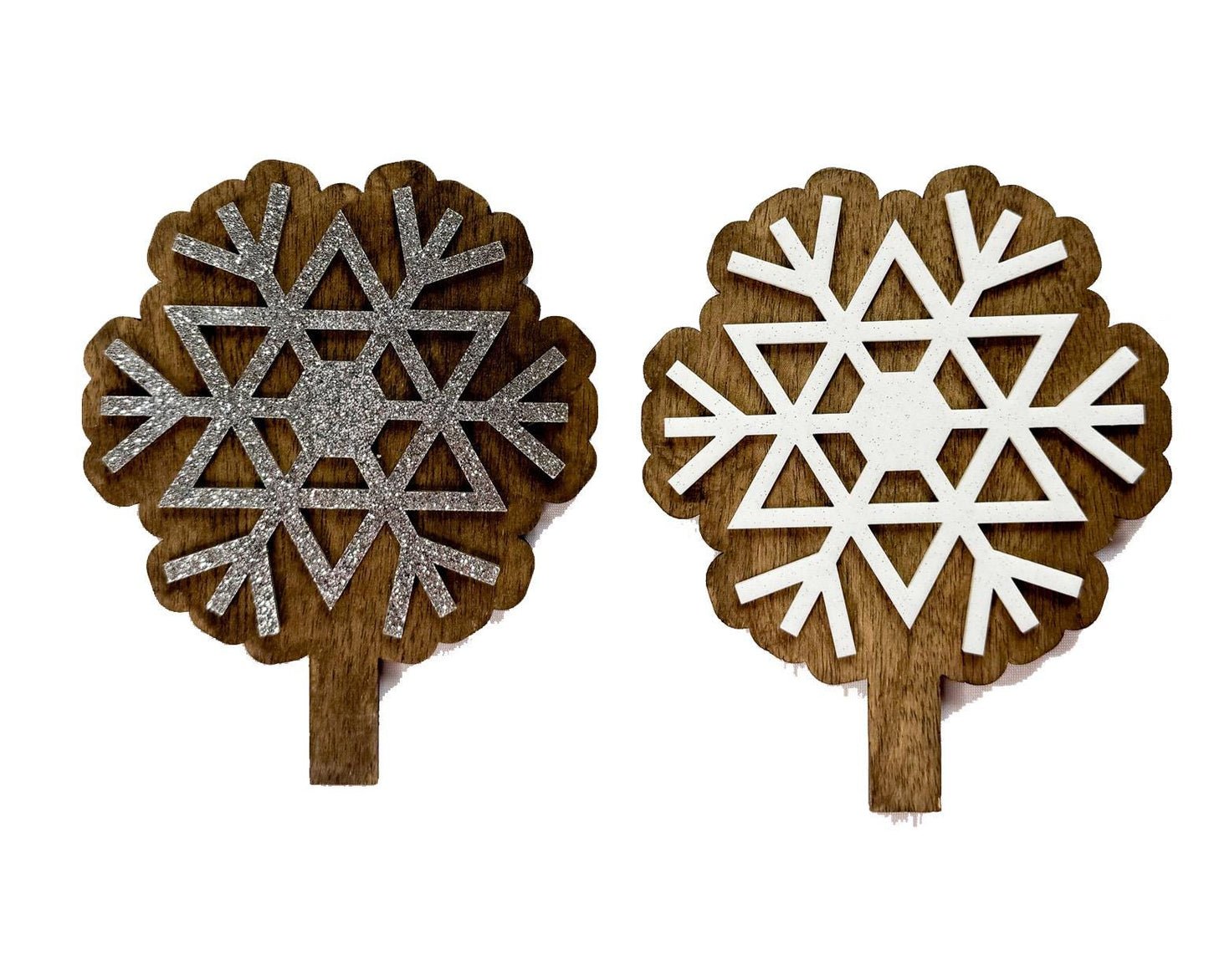 Winter Season shelf decor, interchangeable. 3 different snowflakes.  Changeable inserts all year round.