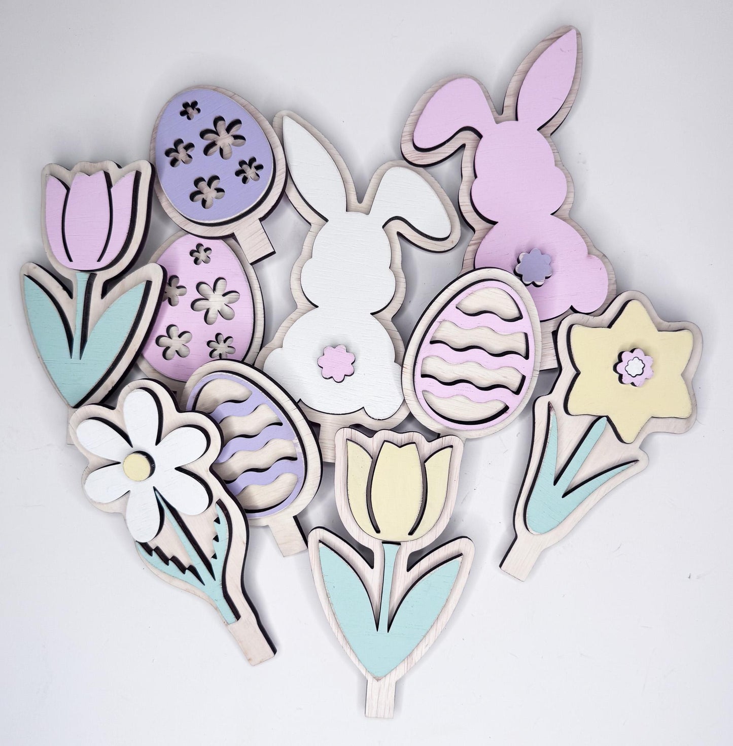 Easter Spring Wooden Inserts  Interchangeable Bunny, Egg and Flower