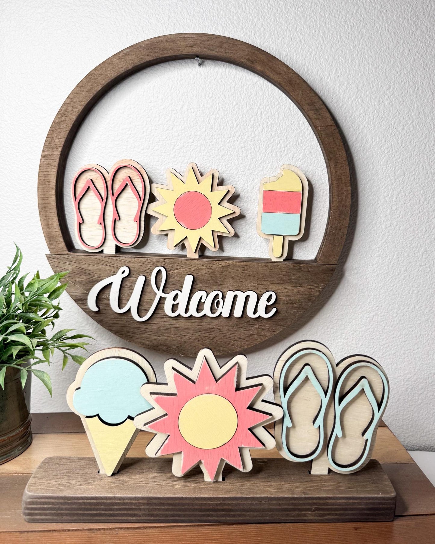 Summer Interchangeable Wooden Inserts  Flip Flops, Sun, Ice Cream, Palm tree, Popsicle