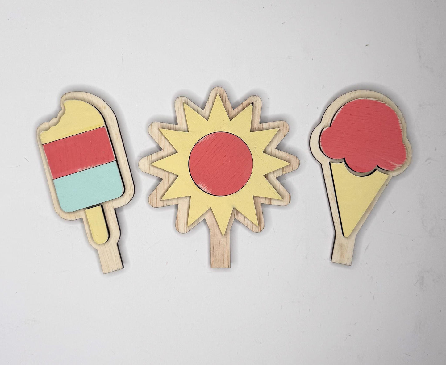 Summer Interchangeable Wooden Inserts  Flip Flops, Sun, Ice Cream, Palm tree, Popsicle