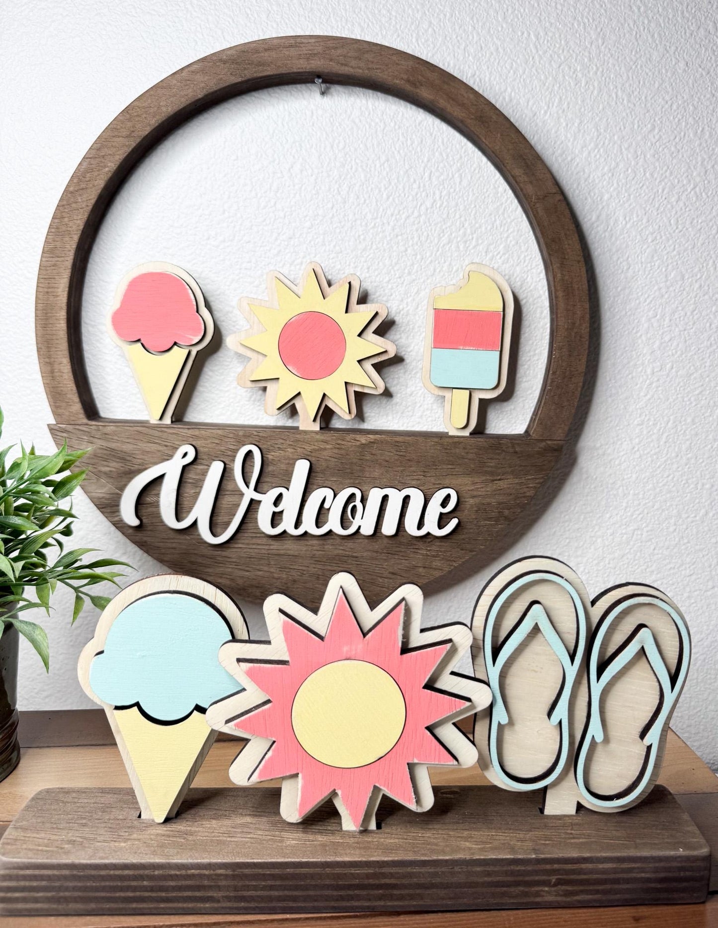 Summer Interchangeable Wooden Inserts  Flip Flops, Sun, Ice Cream, Palm tree, Popsicle