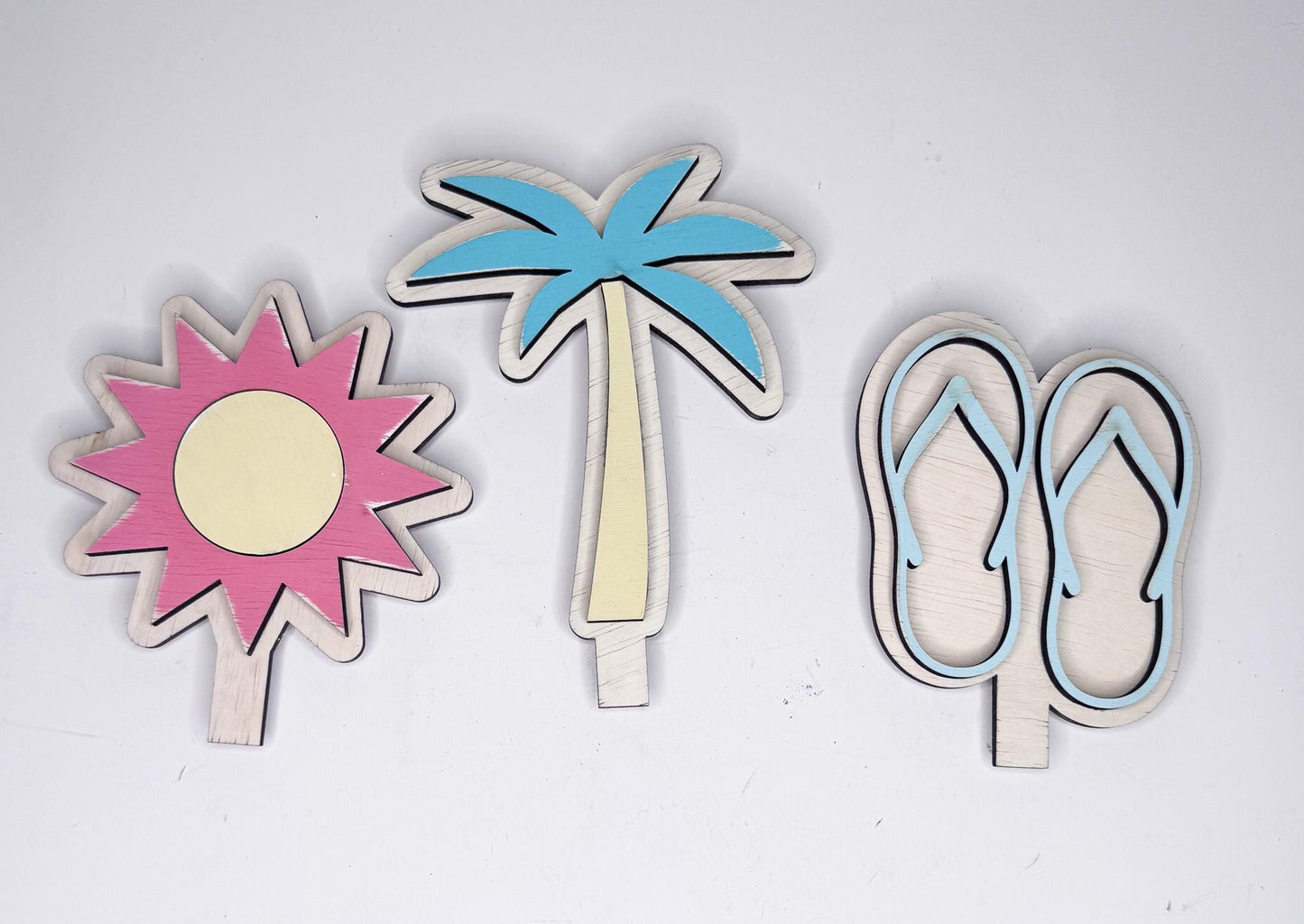 Summer Interchangeable Wooden Inserts  Flip Flops, Sun, Ice Cream, Palm tree, Popsicle
