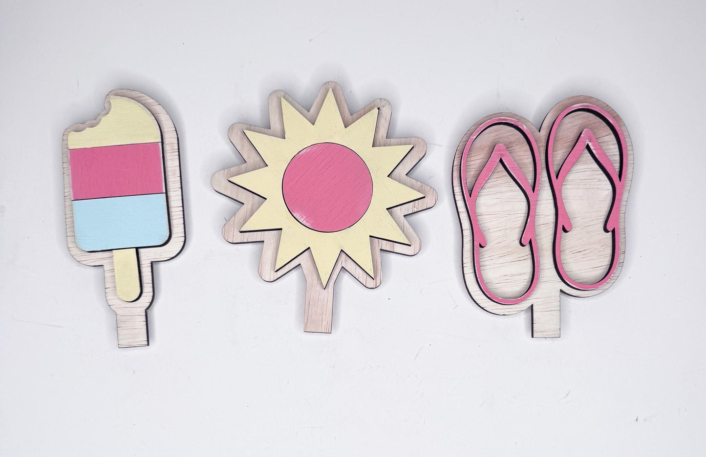 Summer Interchangeable Wooden Inserts  Flip Flops, Sun, Ice Cream, Palm tree, Popsicle