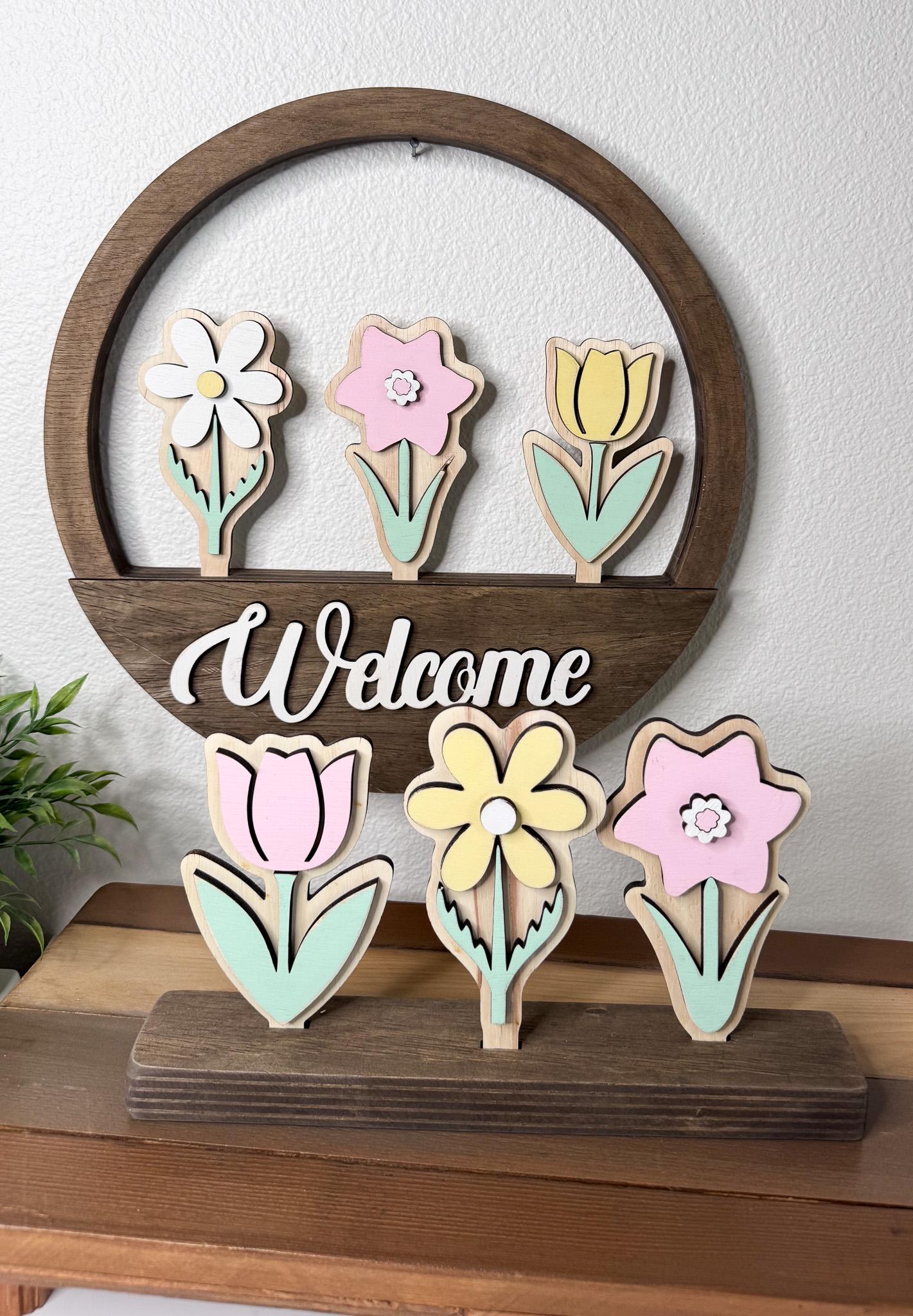 Spring Flowers Wooden Inserts  Interchangeable Tulip, Daffodil and Daisy