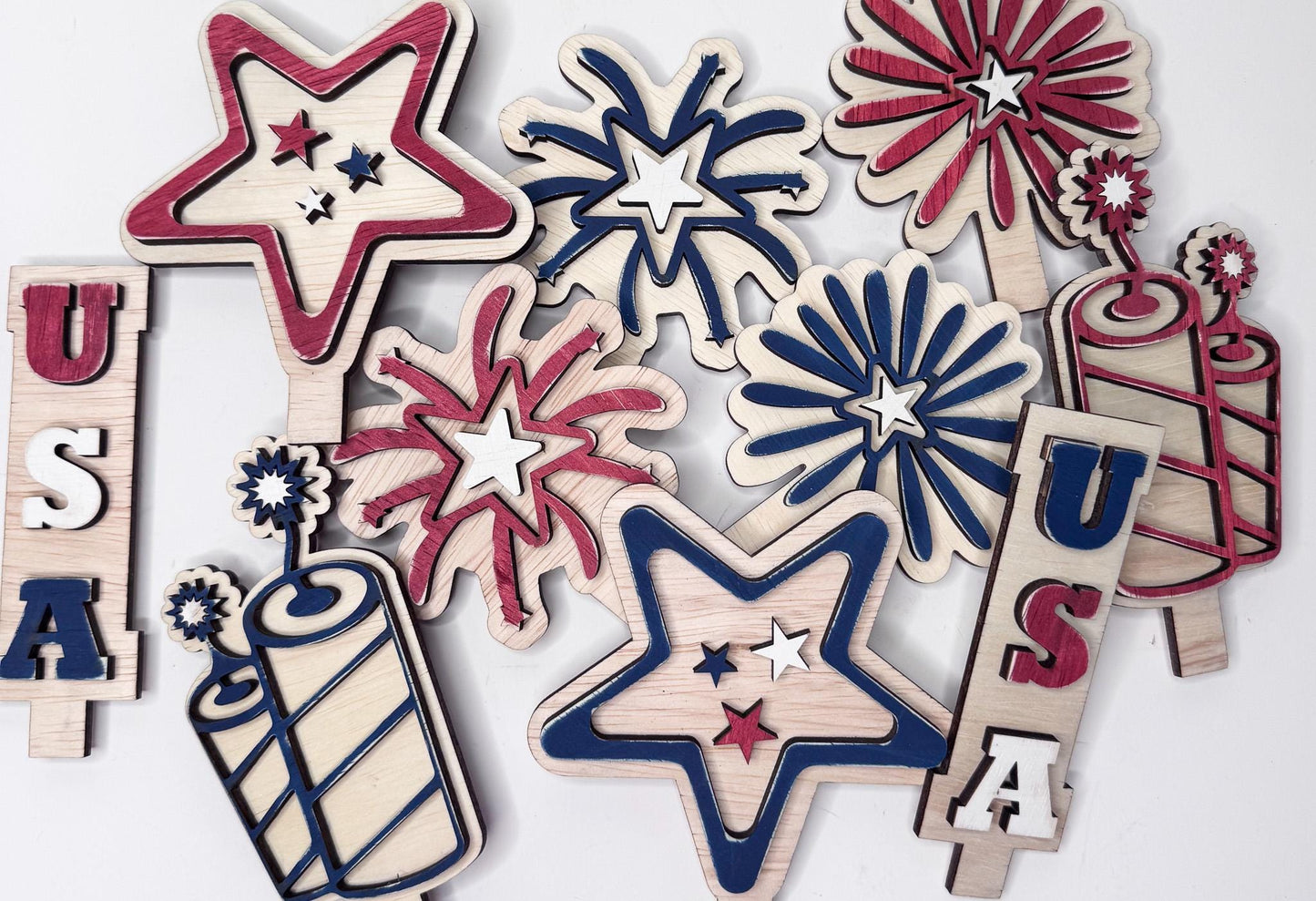 4th of July Interchangeable Wooden Inserts  Fireworks, Firecracker and USA