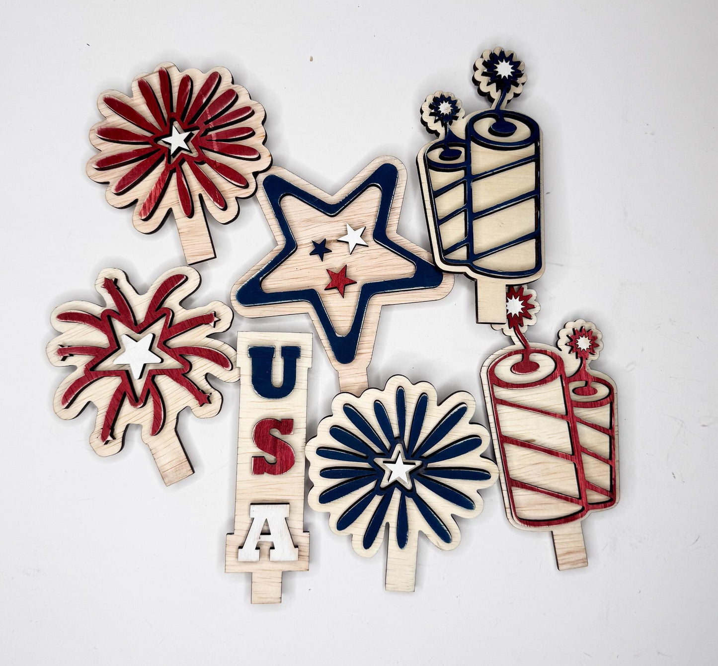 4th of July Interchangeable Wooden Inserts  Fireworks, Firecracker and USA