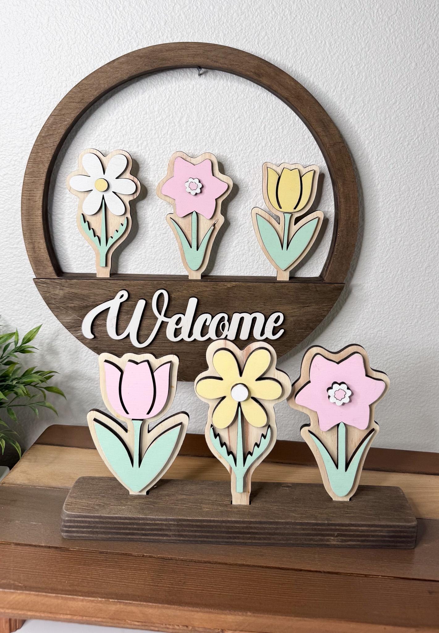Sping Flowers bundle set.  Spring shelf decor. Spring Door hanger. Spring Gifts - Gift for Mom