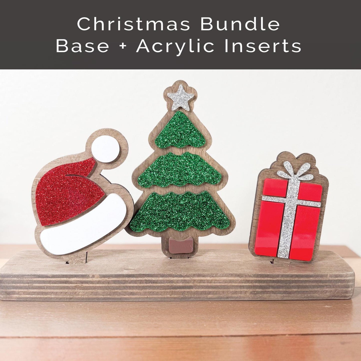 Interchangeable Christmas Decor Set, Santa Hat Tree Present Inserts