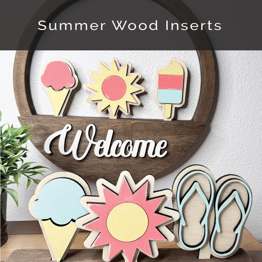 Summer Interchangeable Wooden Inserts  Flip Flops, Sun, Ice Cream, Palm tree, Popsicle