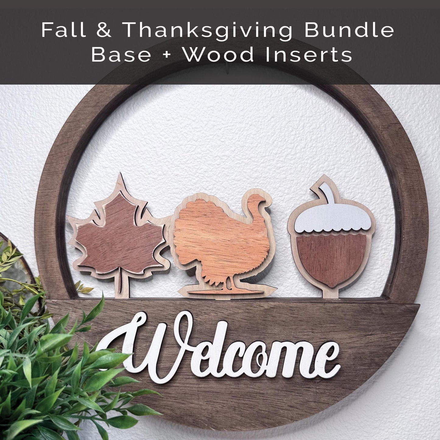 Interchangeable Fall Door Hanger Wreath, Leaf, Acorn, Turkey Welcome Sign