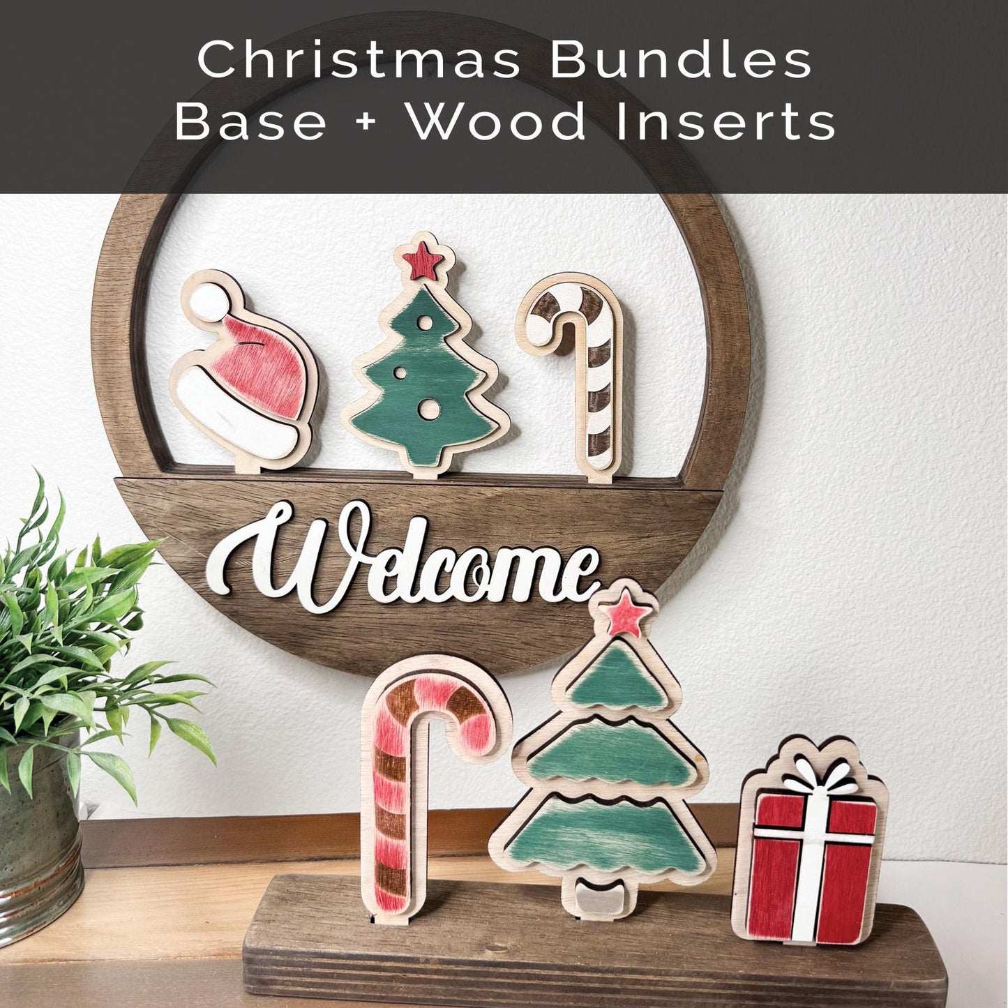 Christmas bundle sets.  Christmas Inserts + Door Hanger or Shelf Base